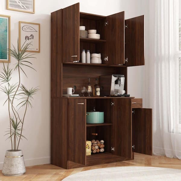 XUJMK 39 in. W x 15 in. D x 71 in. H Brown Linen Cabinet, Tall