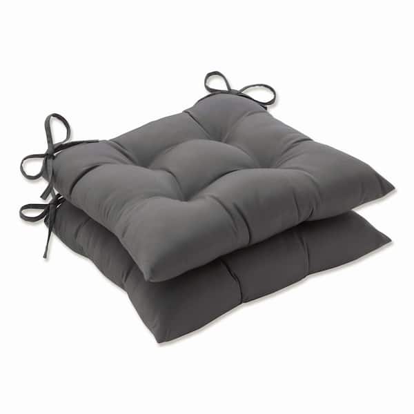 Pillow Perfect Solid 19 in. x 18.5 in. Outdoor Dining Chair Cushion in Grey (Set of 2)