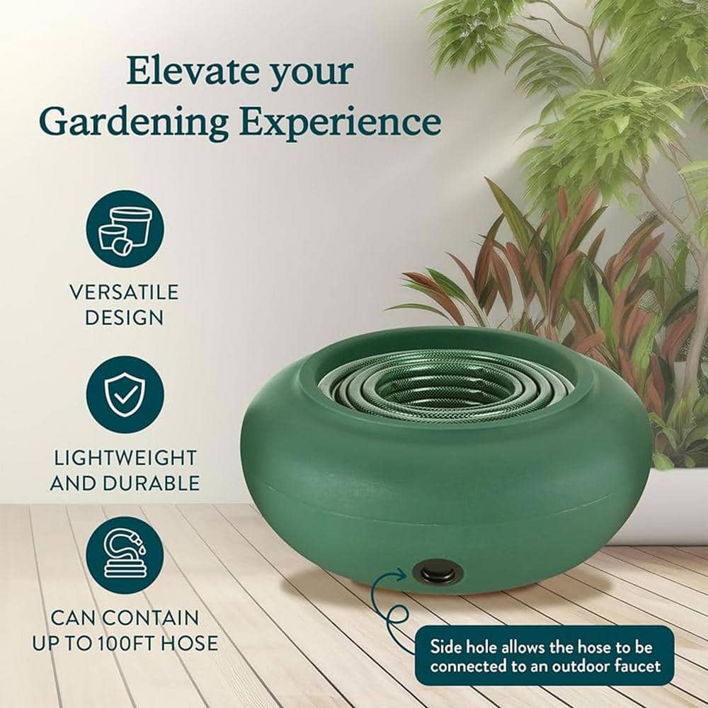 Grassy Green 21 Inch Round Plastic Garden Hose Storage Pot