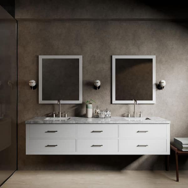 Sherman 84 in W x 22 in D White Double Bath Vanity and Carrara Marble Top