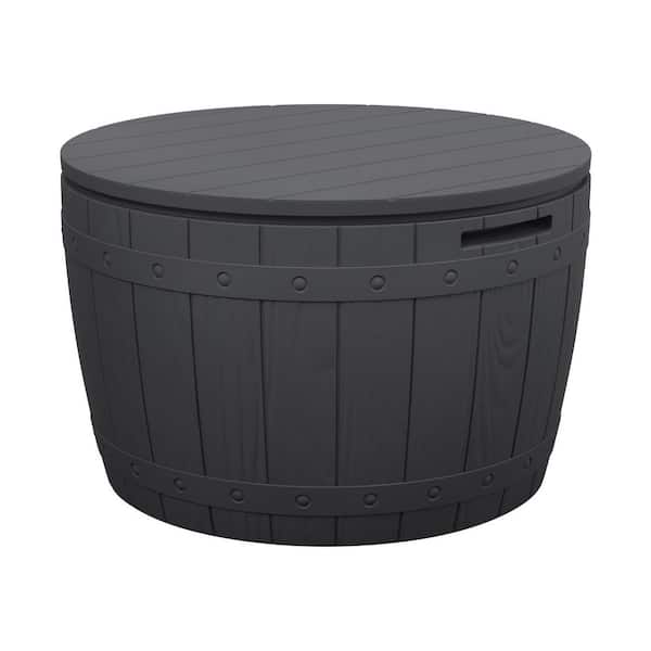 Unbranded 33 Gal. Polypropylene 3-in-1 Deck Box, Durable Outdoor Storage Table and Seat For Patio Lawn and Garden, Black