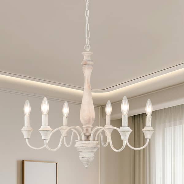 6-Light Gray Candle Design Hanging Linear Chandelier Lighting for Kitchen Island