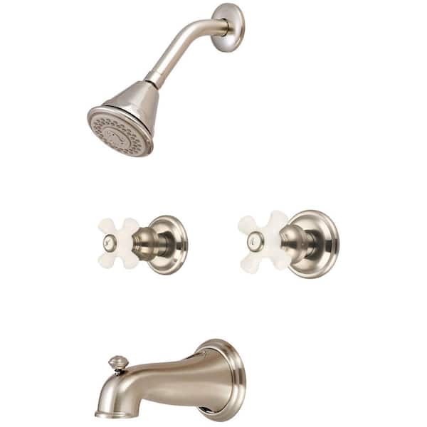Central Brass 8997-B3-BN Double Handle 4-Spray Tub and Shower Faucet 1.75 GPM in Brushed Nickel Valve Included