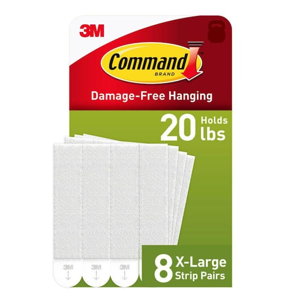 White Extra Large 20lb Capacity Picture Hanging Adhesive Strips (8 Pairs)