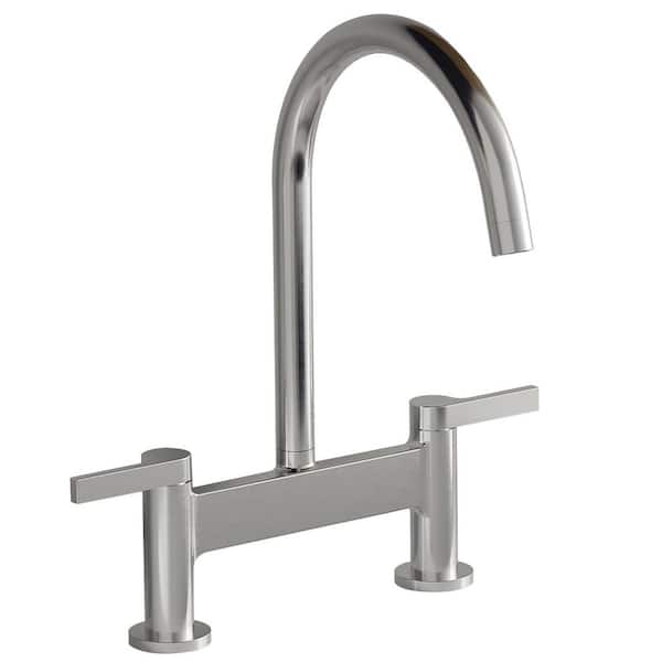 Modern Double Handle 2 Holes Deck Mount Bridge Kitchen Faucet With 360 Swivel Spout Sink Faucet in Polished Chrome