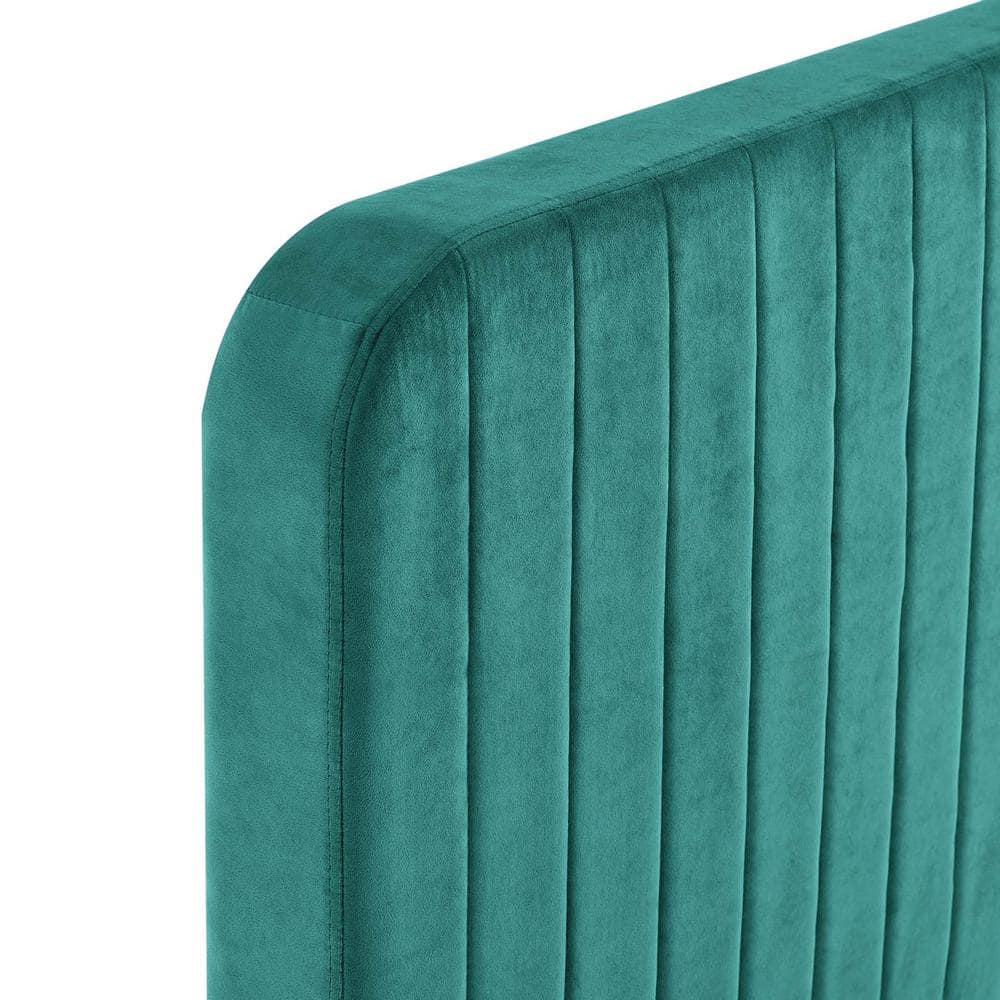 Luxe Glam Deco Teal Velvet Full Platform Bed with Channel Tufting