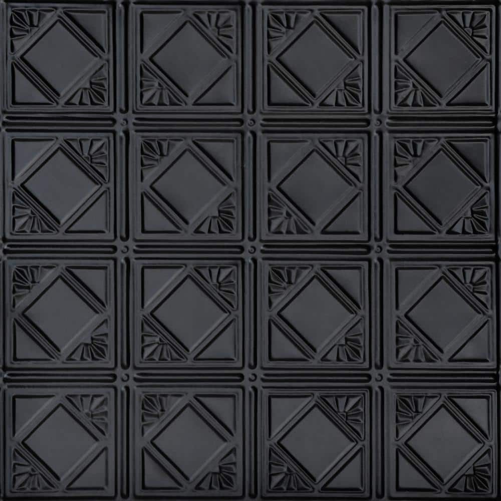 FROM PLAIN TO BEAUTIFUL IN HOURS Carnivale Satin Black 2 ft. x 2 ft.  Decorative Lay-in Tin Ceiling Tile (48 sq. ft./Case) SKPC207-bk-24x24-D-12  - The ..., image size:1000x1000