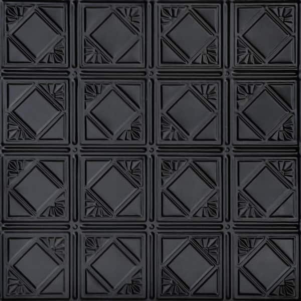 FROM PLAIN TO BEAUTIFUL IN HOURS Carnivale Satin Black 2 ft. x 2 ft. Decorative Tin Style Lay-in Ceiling Tile (48 sq. ft./Case)