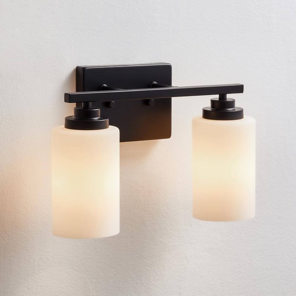 Black Steel 2-Light Dimmable Cylinder Vanity Light