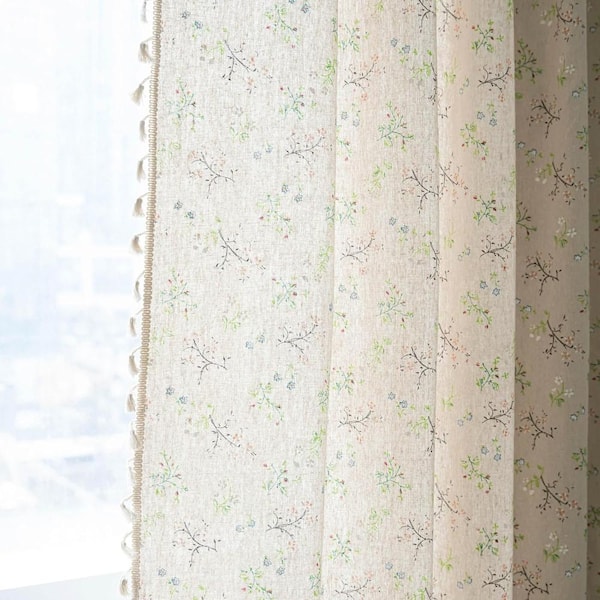 Beige Polyester Floral 52 in. W x 84 in. L Light Filtering Curtain (Set of 2 Panels)