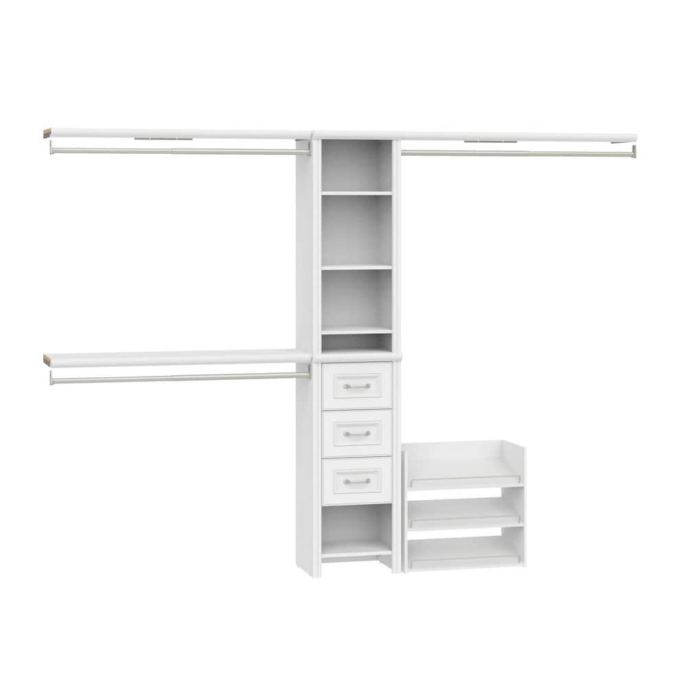 Impressions 48.97-112.97 in. W White Adjustable 11-Shelf 3-Drawer Wood Closet System with Shoe Storage