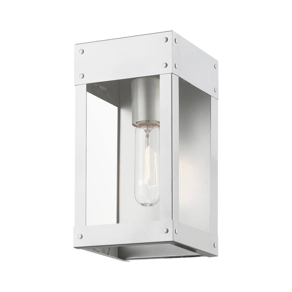 Barrett Painted Satin Nickel Outdoor Wall Lantern with Clear Glass Shade