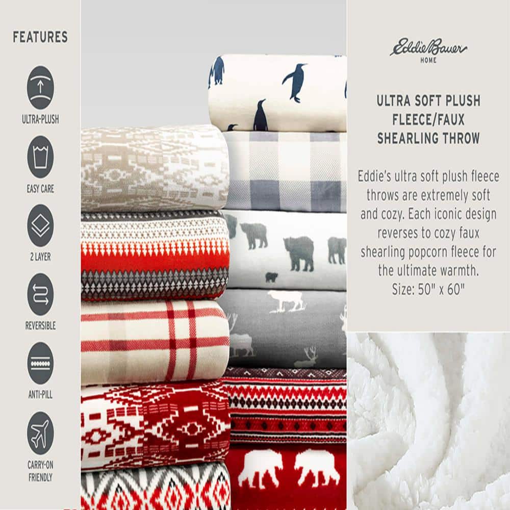 Grizzly Peak Red Reversible Sherpa Fleece Throw Blanket