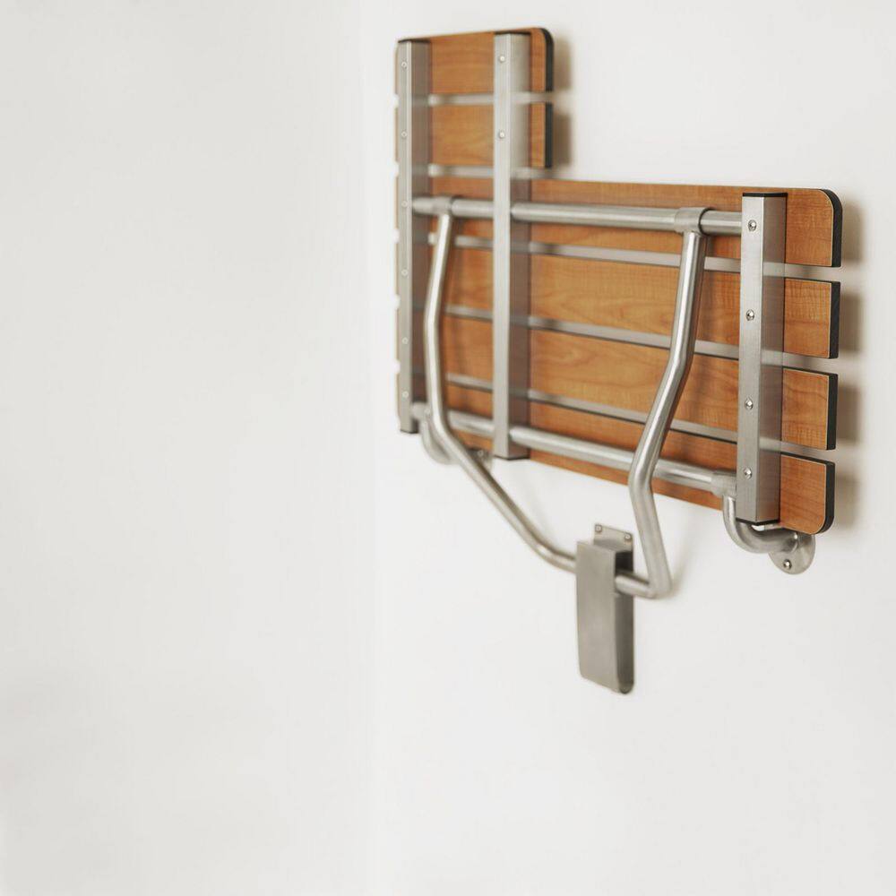 Teak and Stainless Steel Wall-Mounted Folding Shower Bench