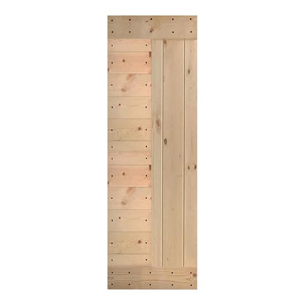 ISLIFE L Series 28 in. x 84 in. Unfinished Solid Wood Barn Door Slab - Hardware Kit Not Included