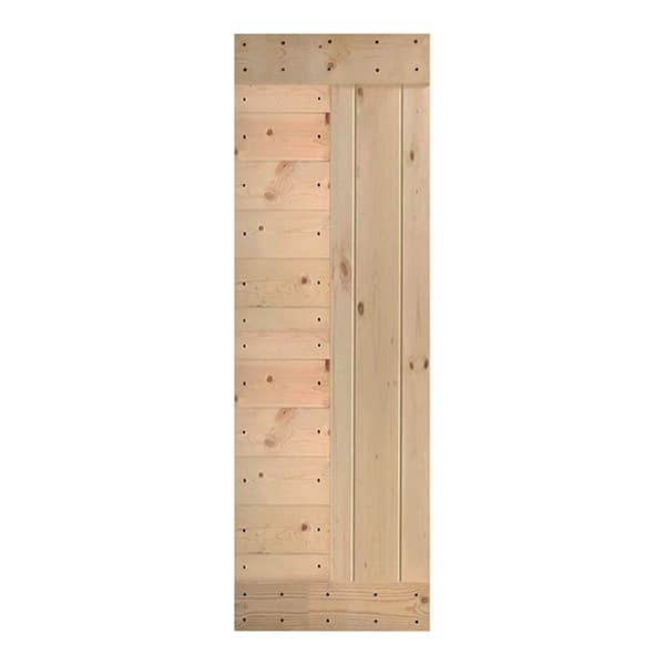 ISLIFE L Series 30 in. x 84 in. Unfinished Solid Wood Barn Door Slab - Hardware Kit Not Included