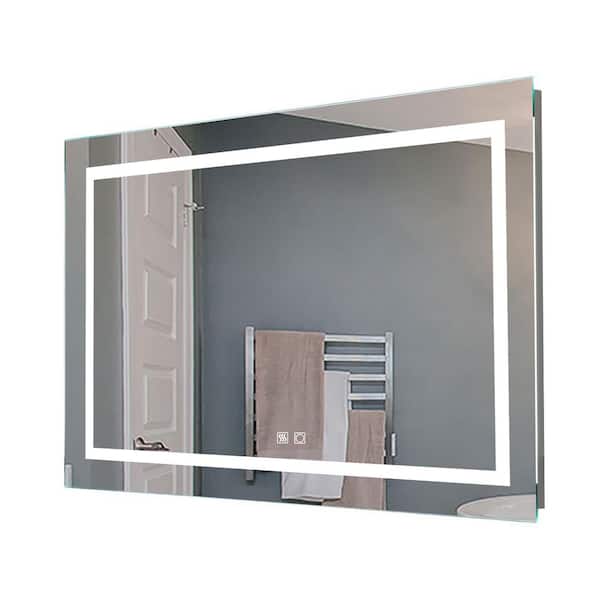 ExBrite 40 in. W x 24 in. H Frameless Rectangle Anti Fog Dimmable Front Lighted Bathroom Vanity Mirror with Night Light