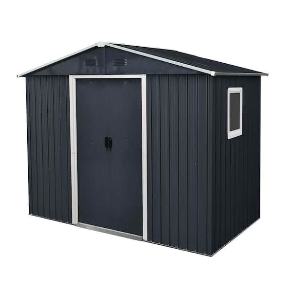 8 ft. W x 4 ft. D Metal Outdoor Shed with Double Pitched Roof and Double Door and Window (32 sq. ft. ) in Black