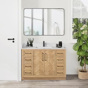 Jakarta 48 in. W. x 22 in. D x 33.9 in. H Single Bath Vanity in Oak Weathering Light Brown Silk White Quartz Stone Top