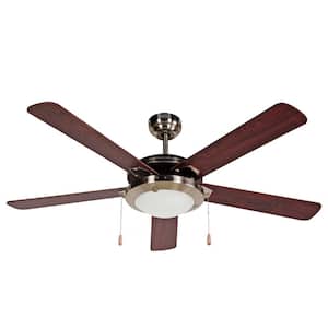52 in. 5-Bladed Pull Chain Indoor Brushed Nickel Ceiling Fan with Light
