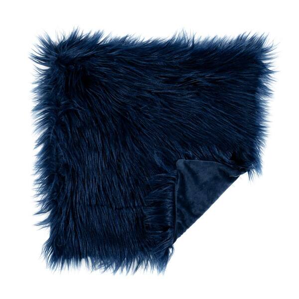 Lush Decor Mongolian Luca Faux Fur Navy 13 in. x 20 in. Throw