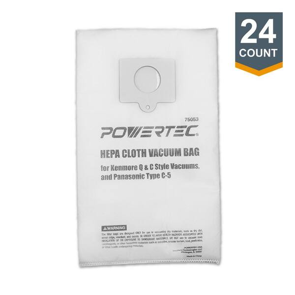 POWERTEC 6-ply Shop Vacuum Bag for Kenmore Canister Q and C Style 5055,50557,50558,KM48751/ Panasonic C-5, C-19 Filter Bag, 24-PK