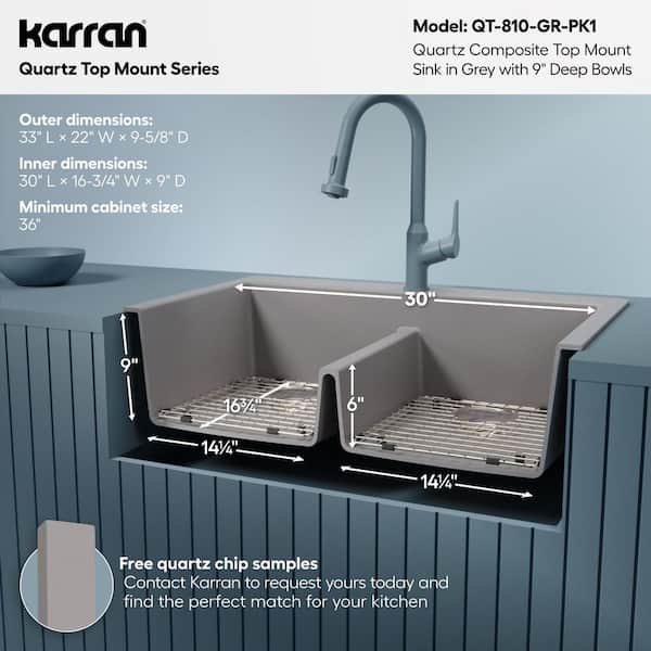 Karran QT-810 Quartz/Granite 33 in. Double Bowl 50/50 Top Mount