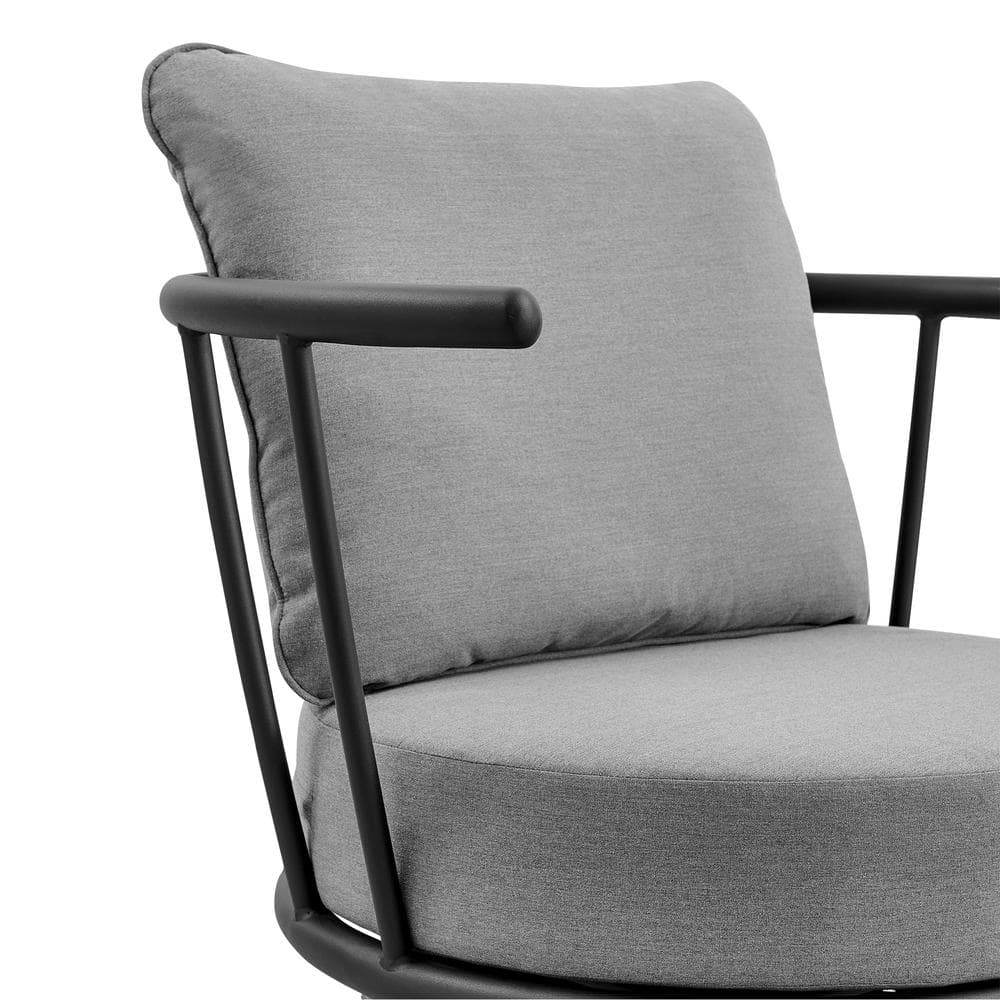 Giotto Black Aluminum and Wicker Outdoor Lounge Chair with Gray Cushions