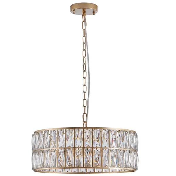 HKMGT 6-light Gold Crystal Drum Chandelier for Living Room and Kitchen Island with No Bulbs Included