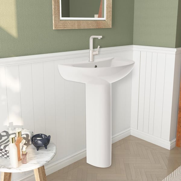 Kuomih 20.5 in. White Ceramic Pedestal Sink Combo with 25 in. Base