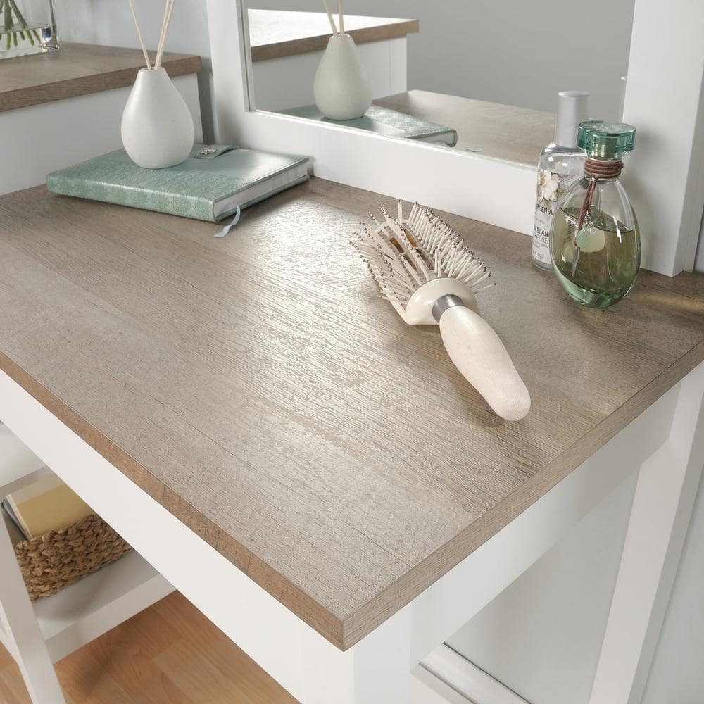 Soft White and Lintel Oak Bedroom Vanity with Mirror