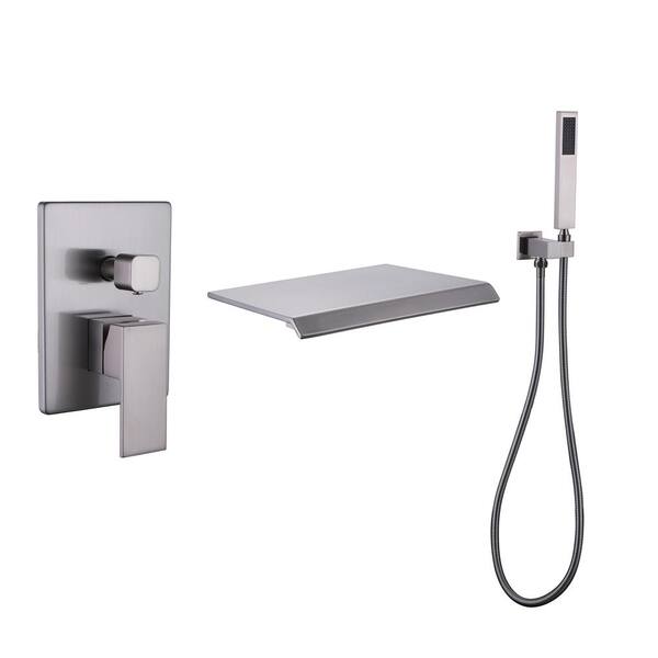 Kinwell Single Handle Wall Mount Roman Tub Faucet With Hand Shower In Brushed Nickel Valve Included Ucwmtf 2w02bn - Single Handle Wall Mount Roman Tub Faucet With Hand Shower