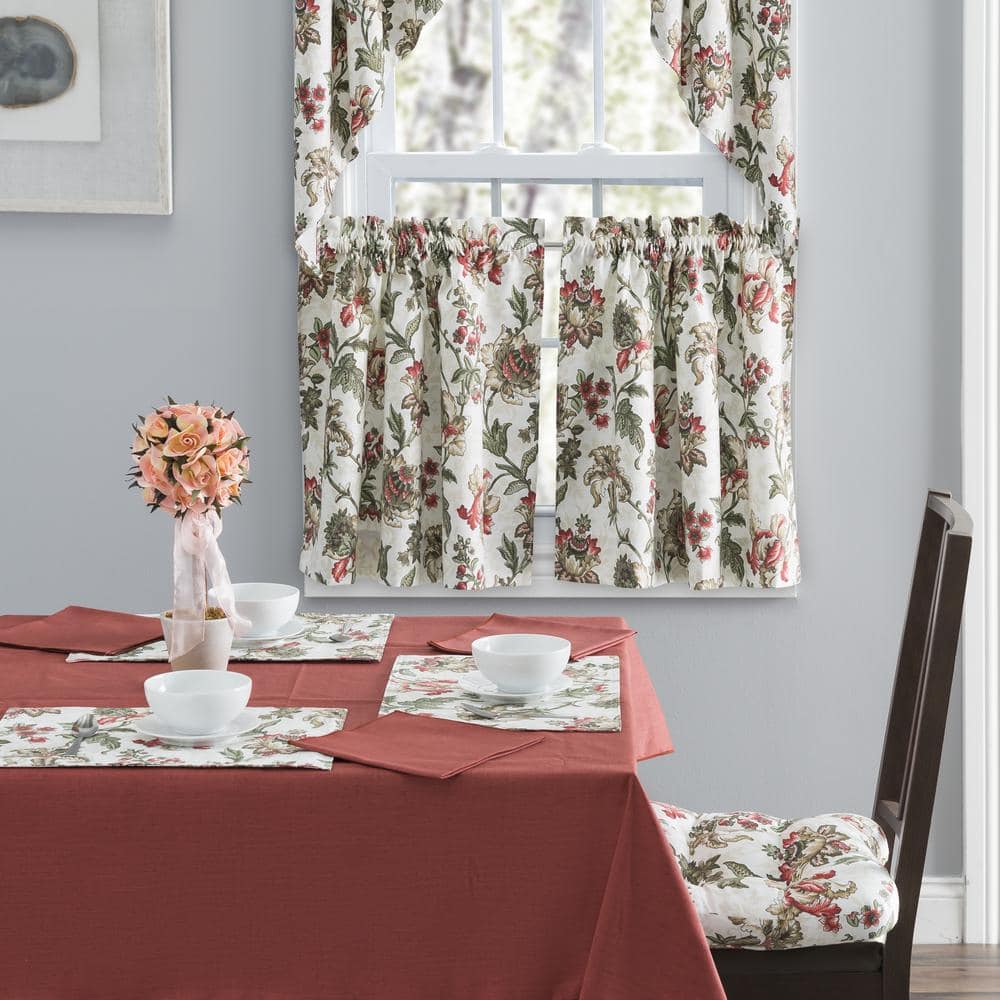 Madison Floral Brick Rod Pocket Tailored Swag Valance