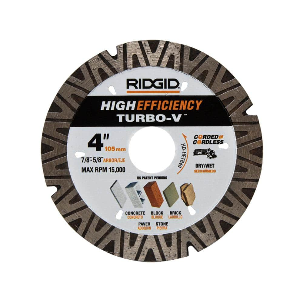 RIDGID TURBO-V 4 in. Turbo Rim Diamond Blade for Masonry High Efficiency Cutting