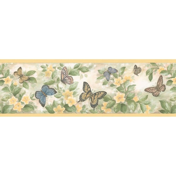 Brewster Butterflies Yellow Wallpaper Border Sample