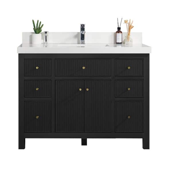 Willow Collections Sonoma 42 in. W x 22 in. D x 36 in. H Bath Vanity in Black with 2 in. White Quartz Vanity Top