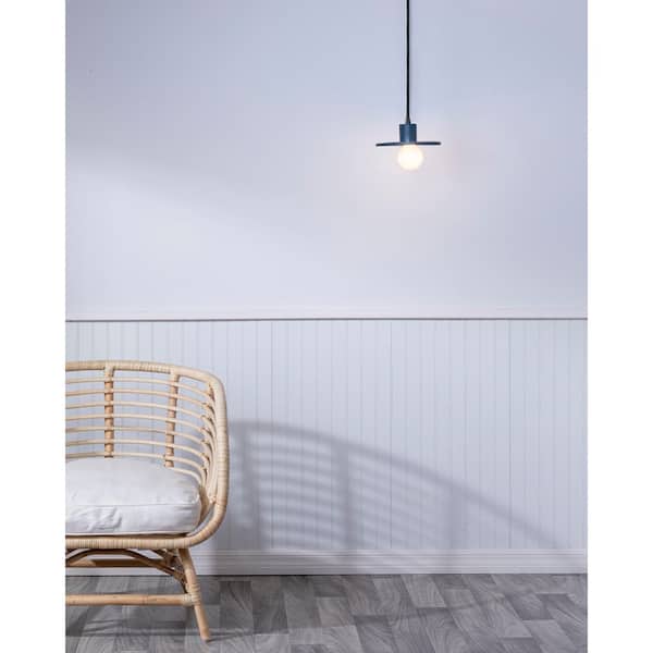 Radiance Collection 1-Light Matte Black Pendant Light with Midnight Sky Ceramic Shade