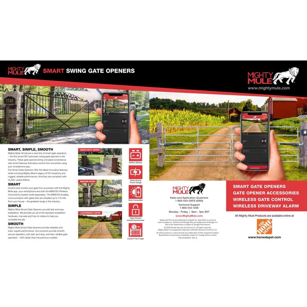 Mighty Mule Black Automatic Single Swing Gate Opener Kit