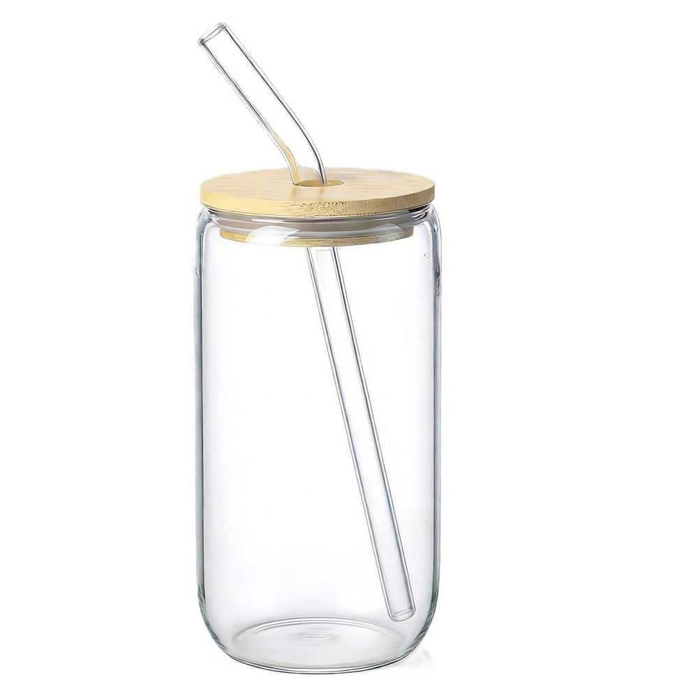 16 oz. Glass Cups with Bamboo Lids and Straws, Drinking Glasses Set, Iced Coffee, Tea Cup
