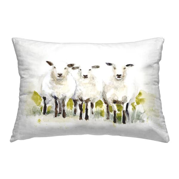 Stupell Industries Subtle Sheep Trio Off-White Print Polyester 14 in. x 20 in. Throw Pillow