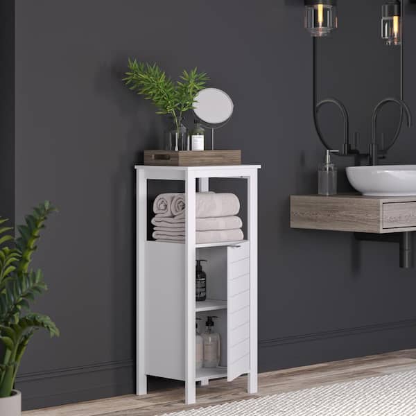 Madison 15.75 in. W x 11.88 in. D x 35.5 in. H Single Door Bathroom and Laundry Storage Cabinet in White
