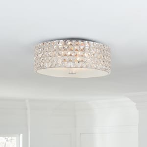 14 in. 5-Light Chrome Flush Mount with Glass Accents