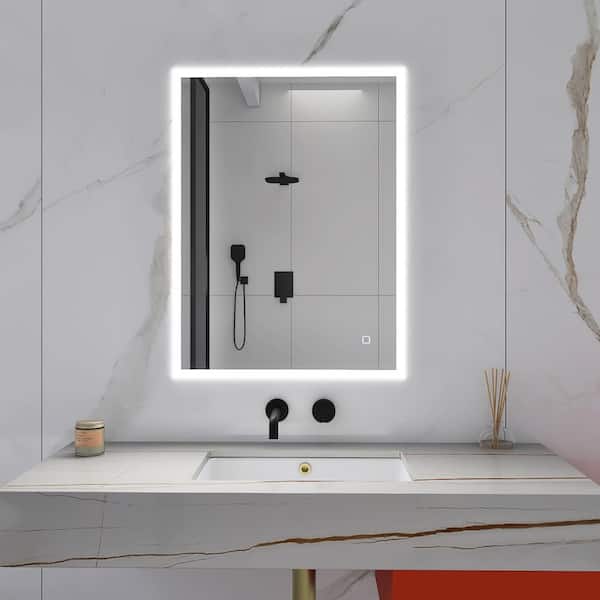HBEZON 32 in. W x 24 in. H Rectangular Frameless Anti-Fog Wall Dimmable Bathroom Vanity Mirror in Silver with Bluetooth Speaker
