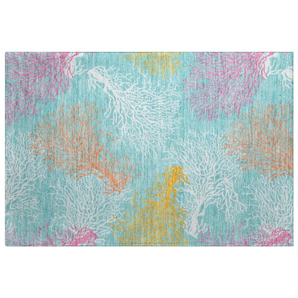 Dream Shag Premium Machine Washable Abstract ADS182 Aqua 3 ft. x 4 ft. Area Rug
