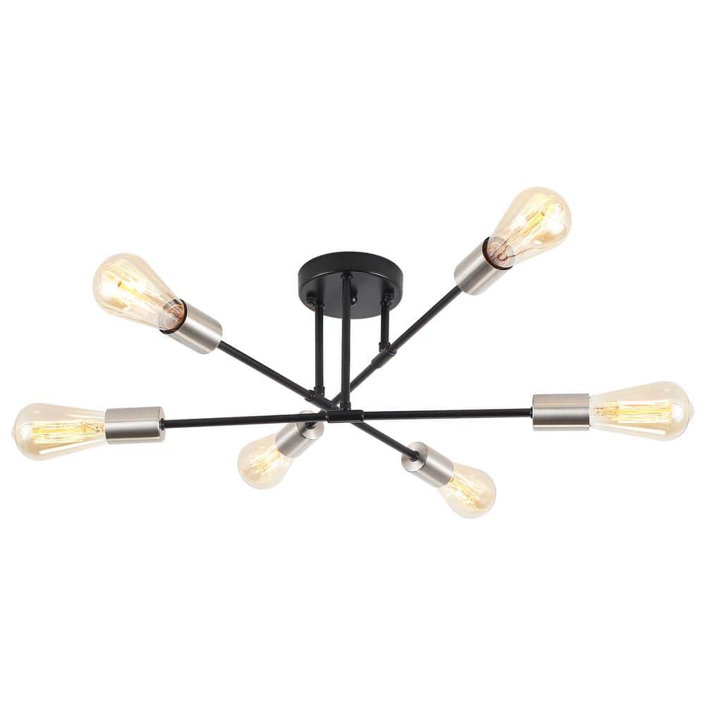 20.66 in. 6-Light Modern Black/Nickel Semi- Flush Mount for Bedroom Foyer with No Bulbs Included price history on PriceWatchPro