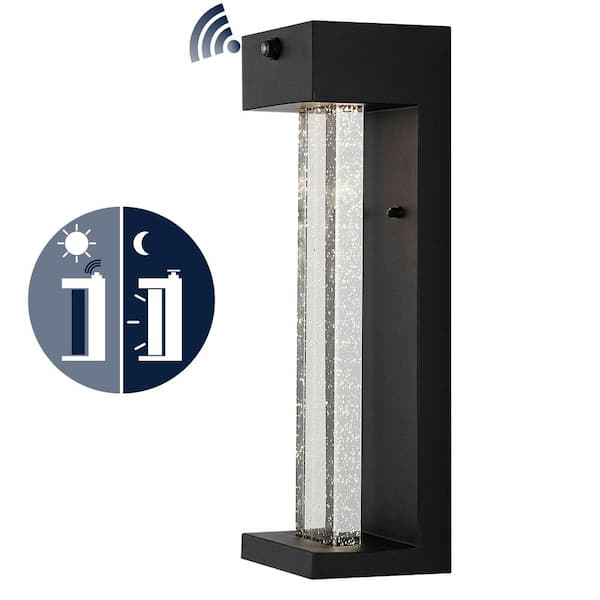 Miranda 5.13 in. Black Hardwired Outdoor Lantern Sconce Iron/Seeded Glass w/Dusk-to-Dawn Sensor Integrated LED 1-Light