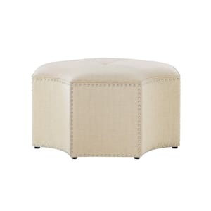 Joziah Cream White Linen Cocktail Ottoman with Upholstered