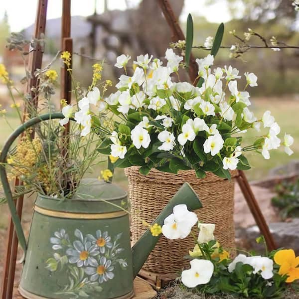 9.45 in. Artificial Hibiscus Impatiens White Silk Flowers UV