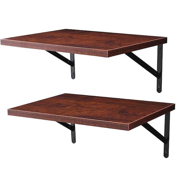 Unbranded 15.7 in. W x 11.8 in. D Walnut Floating Decorative Wall Shelf Set of 2, Wide Display Ledges