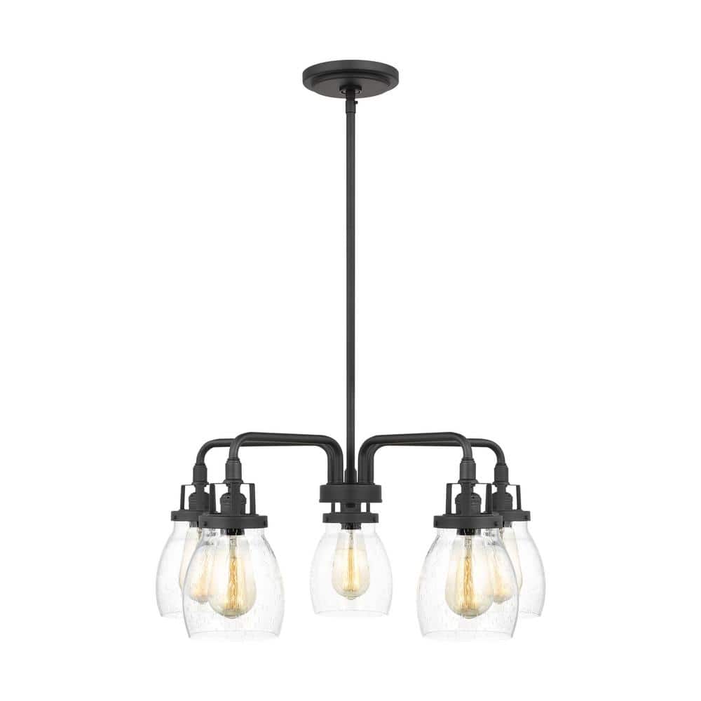 Midnight Black 5-Light Chandelier with Clear Seeded Glass Shades